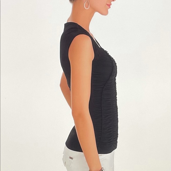 WHBM  Extended Sleeve Ruched Ruffle Top Size Small - Picture 2 of 14